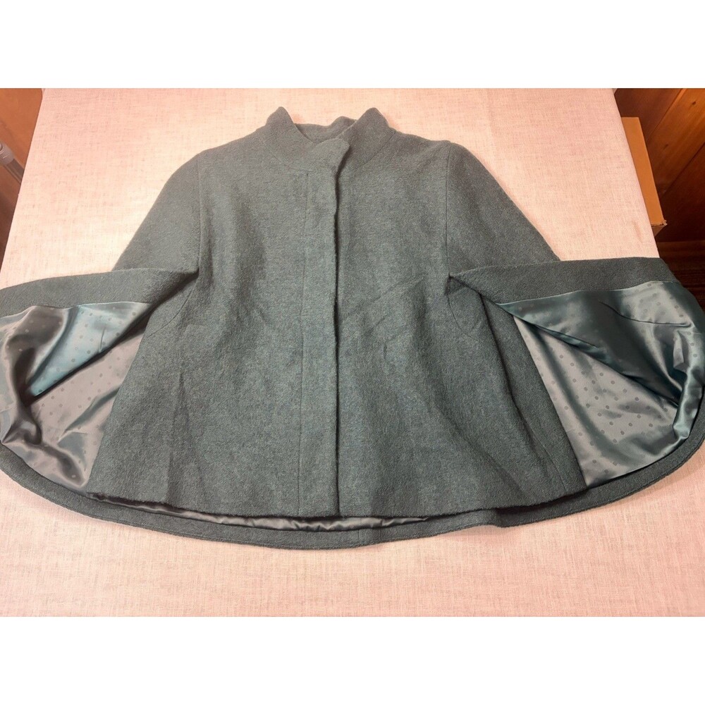 Chico's Sz 2 (12) Emerald Green Wool Poncho Jacket Blazer Hidden Buttons EUC - Picture 8 of 10